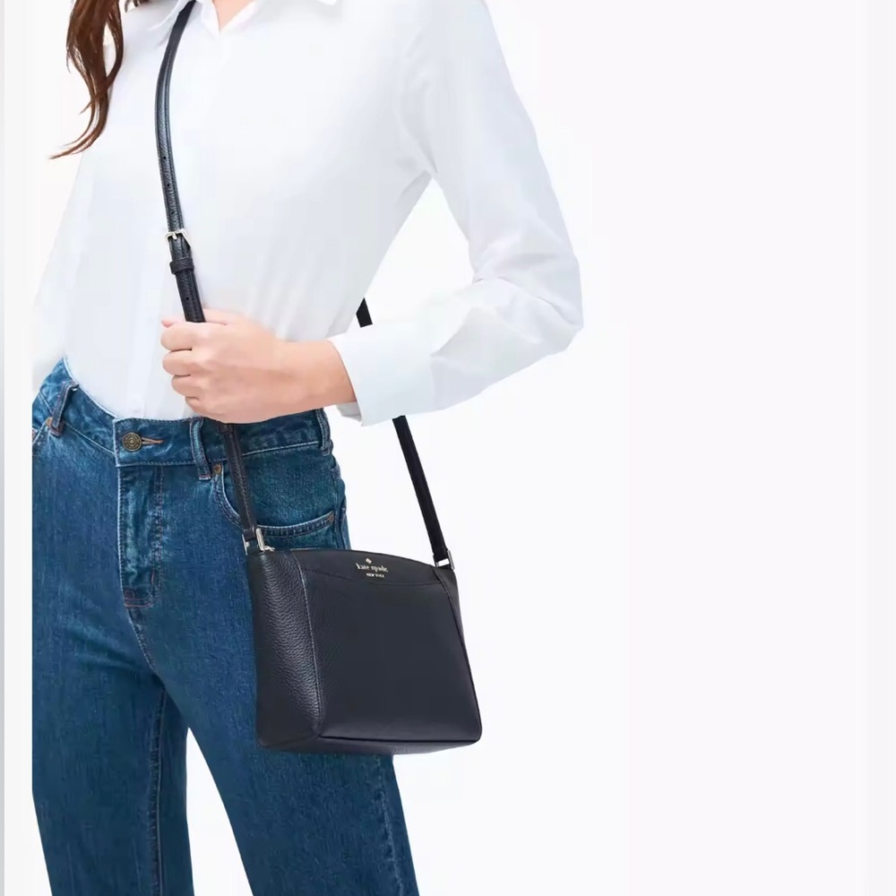 Kate Spade Monica black crossbody purse. Leather 6.9"h x 9.5"w x 2.9"d